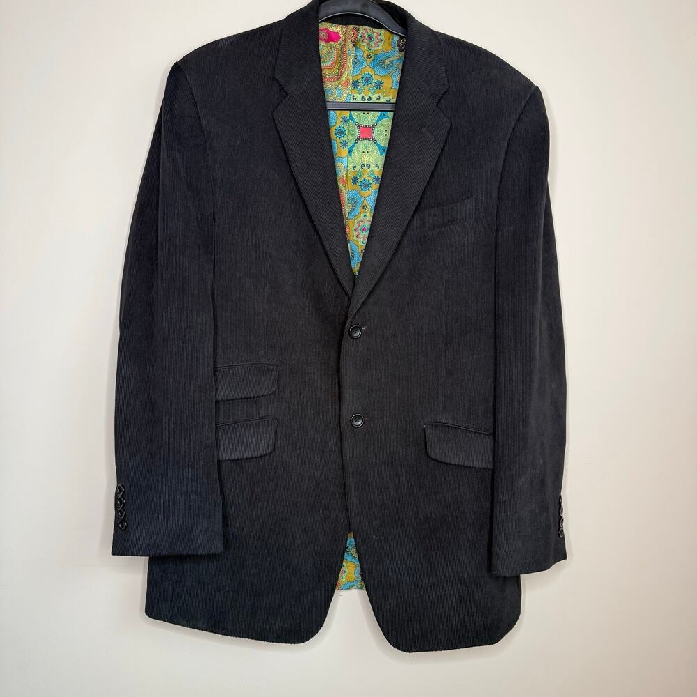 Dawahares Mens 40L Black Corduroy Blazer Paisley Lined Sport Coat Made Canada